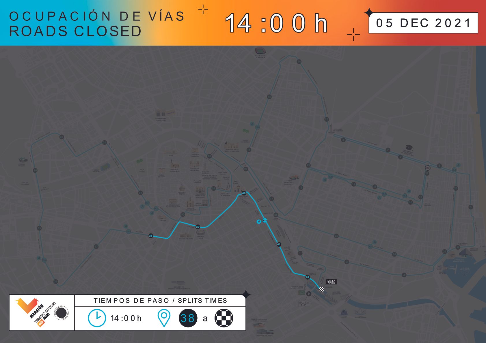 Calles cortadas a las 14 por la Maratón València.