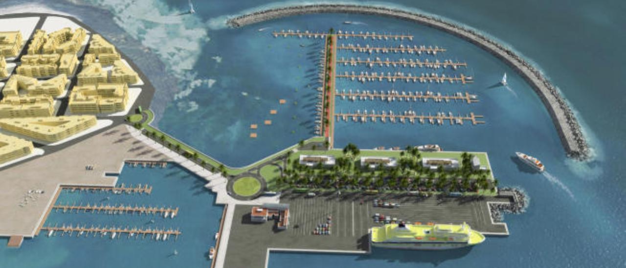 Infografía de la ampliación prevista por el Gobierno de Canarias para el muelle de Corralejo.