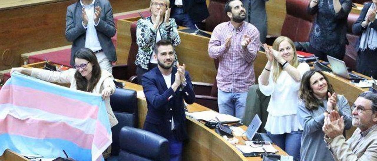 Diputados del primer Botànic aplauden tras la aprobación de la Ley Trans valenciana, en 2017.  | LEVANTE-EM