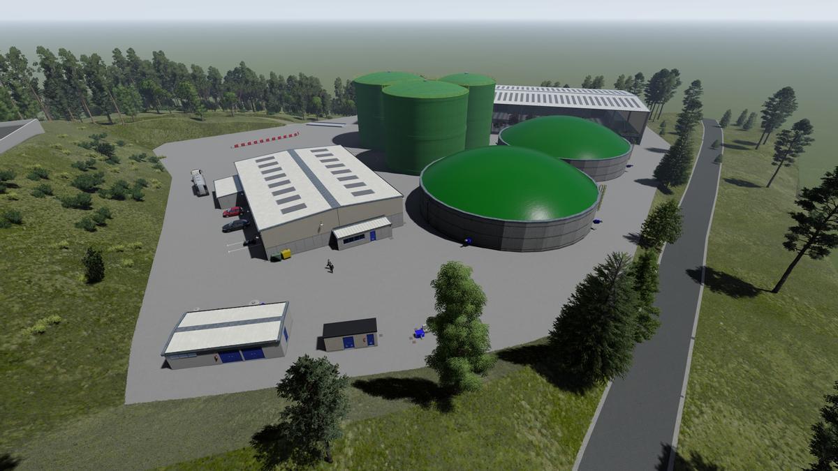 Recreación de una planta de biogás de Aurea Green.