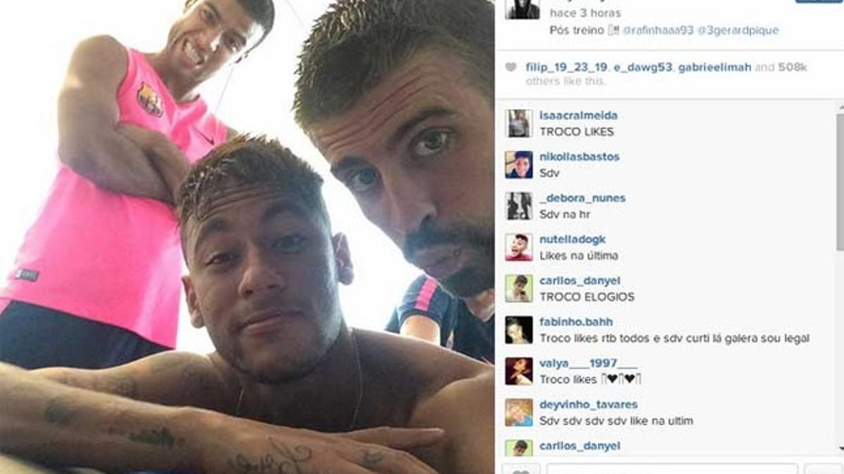 La foto de Neymar, Rafinha y Piqué