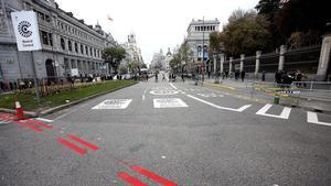 El límite de Madrid Central en Cibeles.
