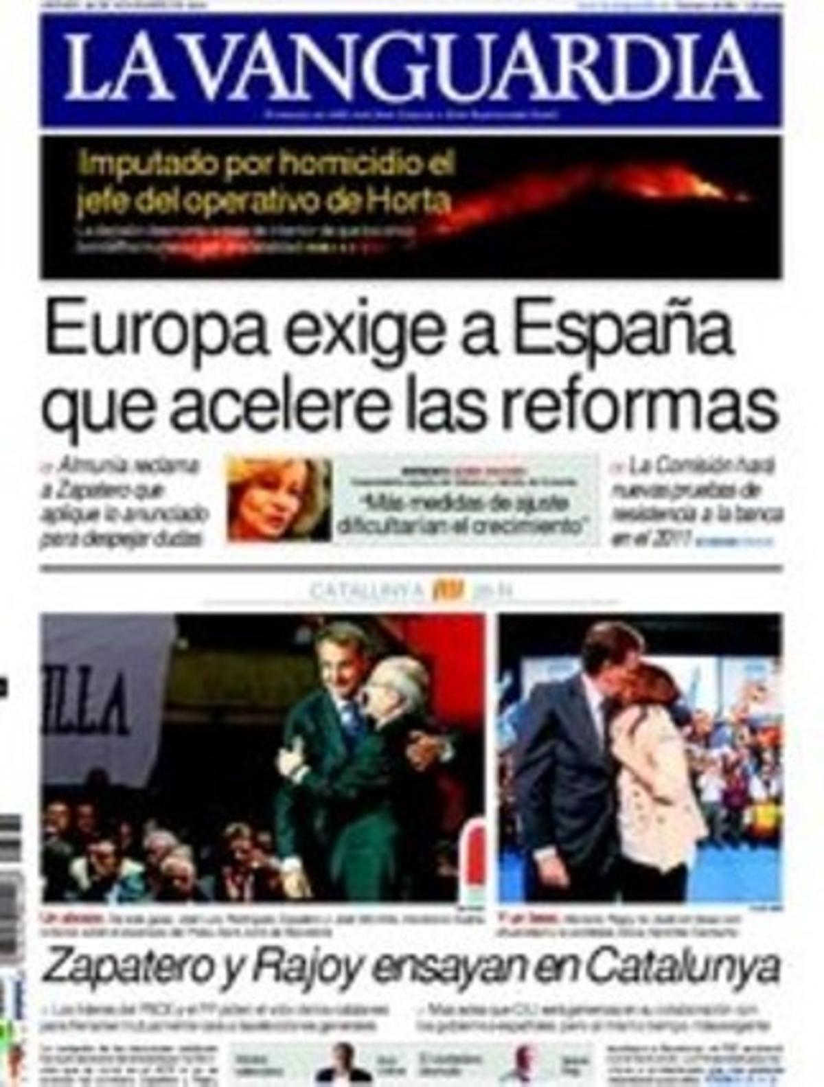 ’La Vanguardia’ també ressalta a dins que el ministre Ángel Gabilondo recolza la idea del vicepresident Alfredo Pérez Rubalcaba sobre el MIR --una fase de pràctiques-- per a futurs professors, i que la Generalitat valenciana també recorrerà a particulars per col·locar deute.