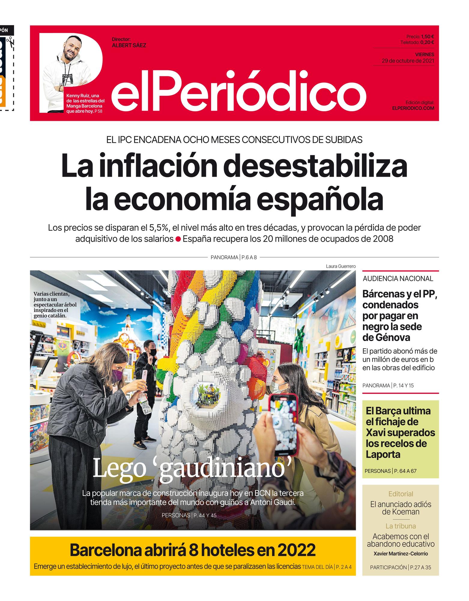 La portada de EL PERIÓDICO del 29 de octubre de 2021