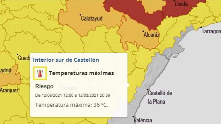 Alerta amarilla en el interior de Castellón este jueves