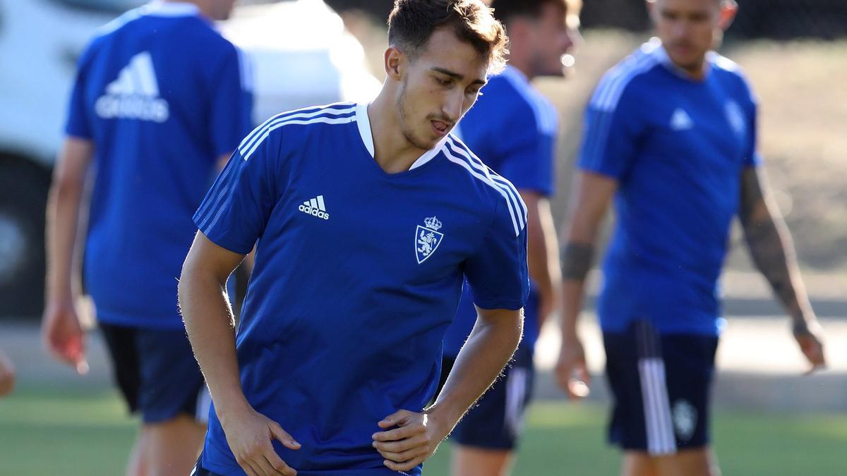 Marcos Baselga, en un entrenamiento del Real Zaragoza en esta pretemporada.