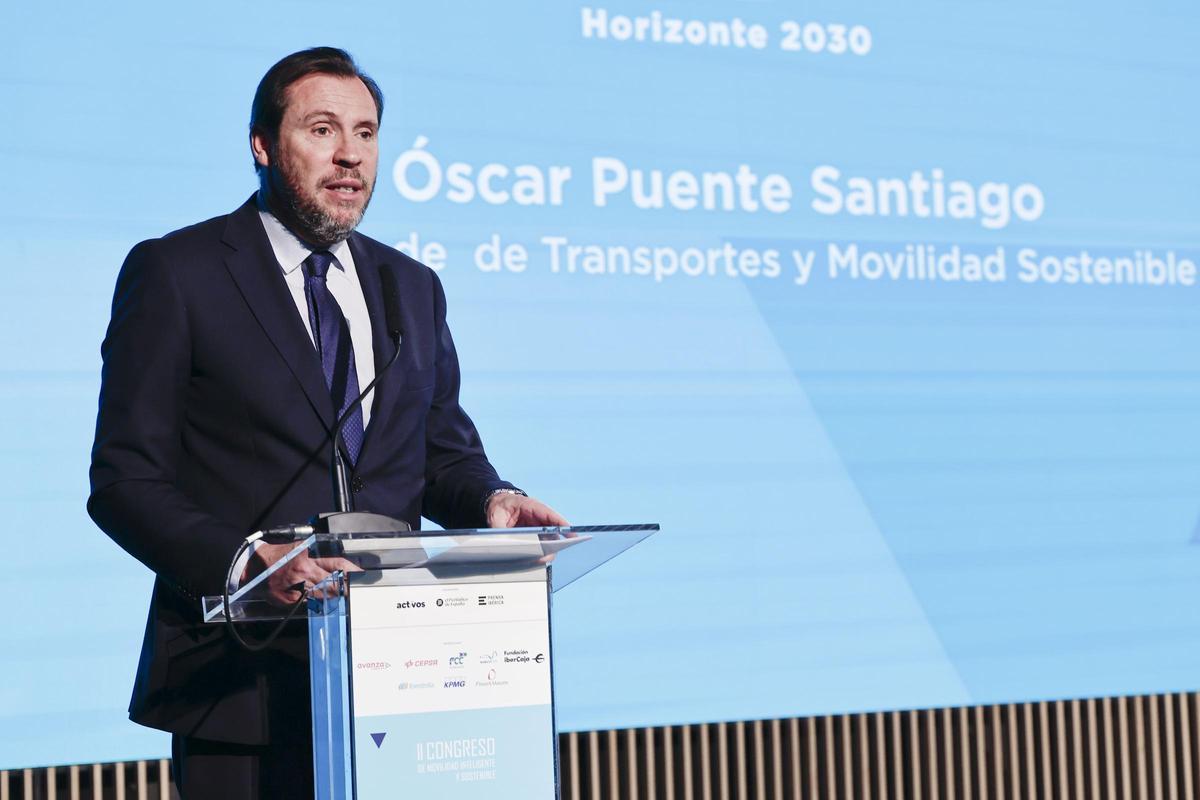 El ministro de Transportes, Óscar Puente, durante su clausura este miércoles del II Congreso de Movilidad Inteligente y Sostenible organizado por Prensa Ibérica.