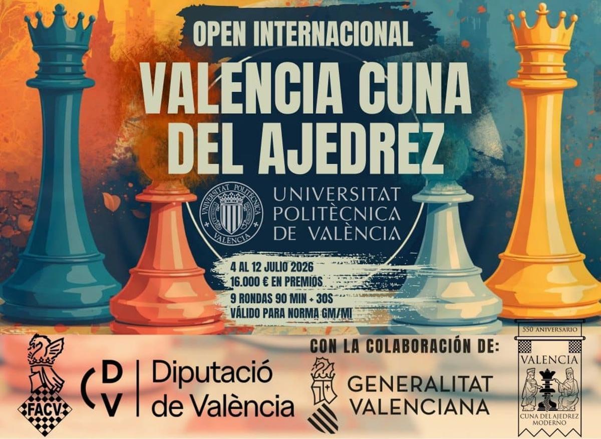 Cartel del Open Internacional Valencia Cuna del Ajedrez.