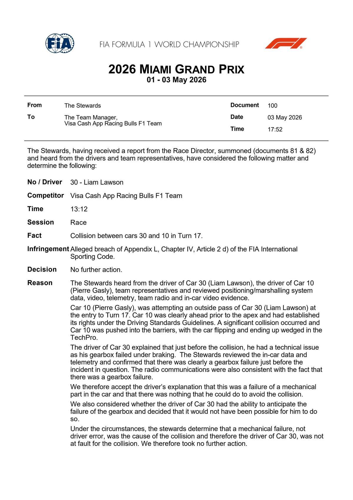 Comunicado de la FIA