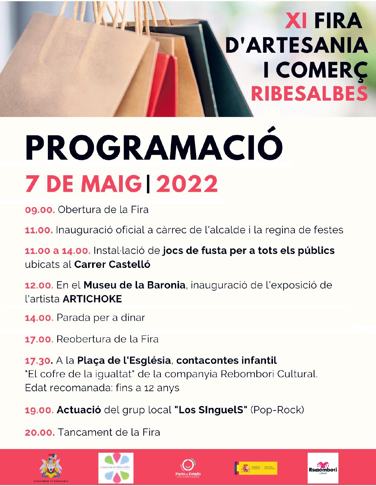 Cartel con la programación de la Fira d&#039;Artesania i Comerç de Ribesalbes.