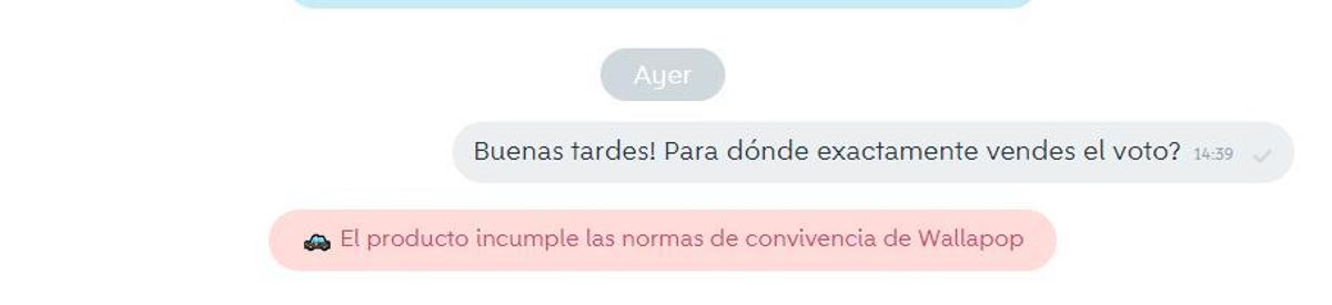 Anuncio de venta de votos en Wallapop para las elecciones del 28-M