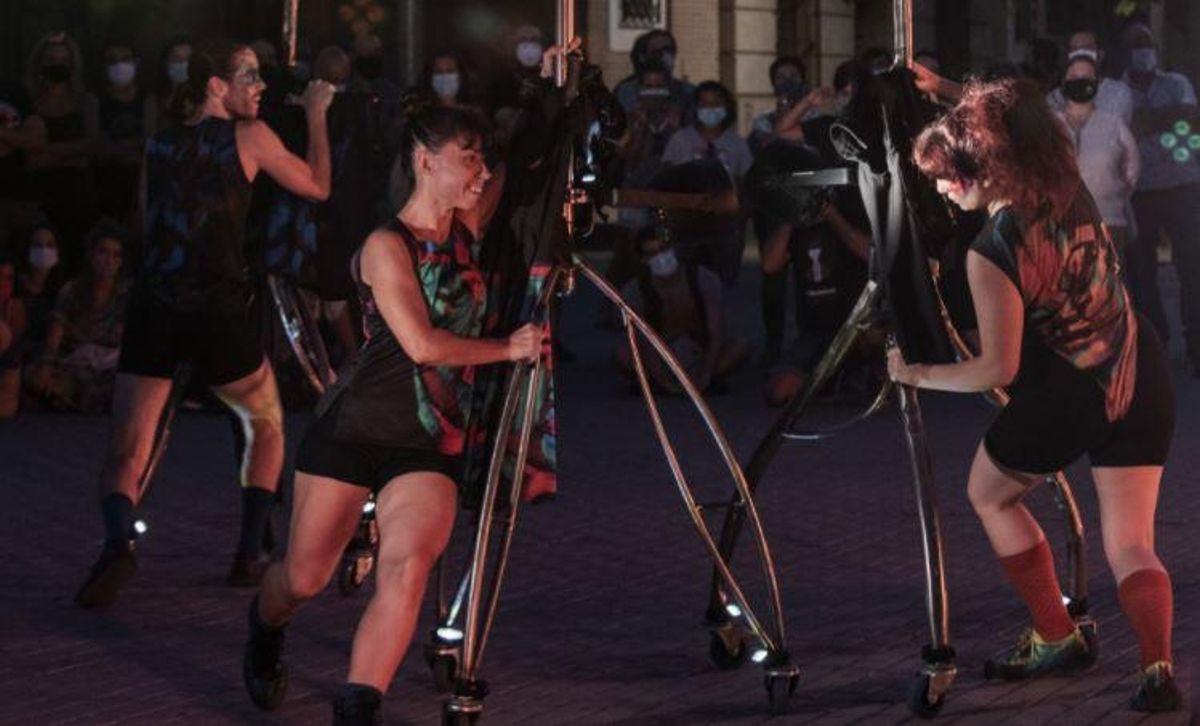 Los peregrinos del asfalto andan por la ciudad impulsados por la inercia de la cotidianidad y sus pensamientos. Despacio, los pensamientos provocarán el cambio en su movimiento, el cambio con su relación con el espacio, con el movimiento cotidiano y, finalmente, el cambio del pensamiento individual al colectivo al encontrarse con otros cuerpos con los que bailar y transformarse.