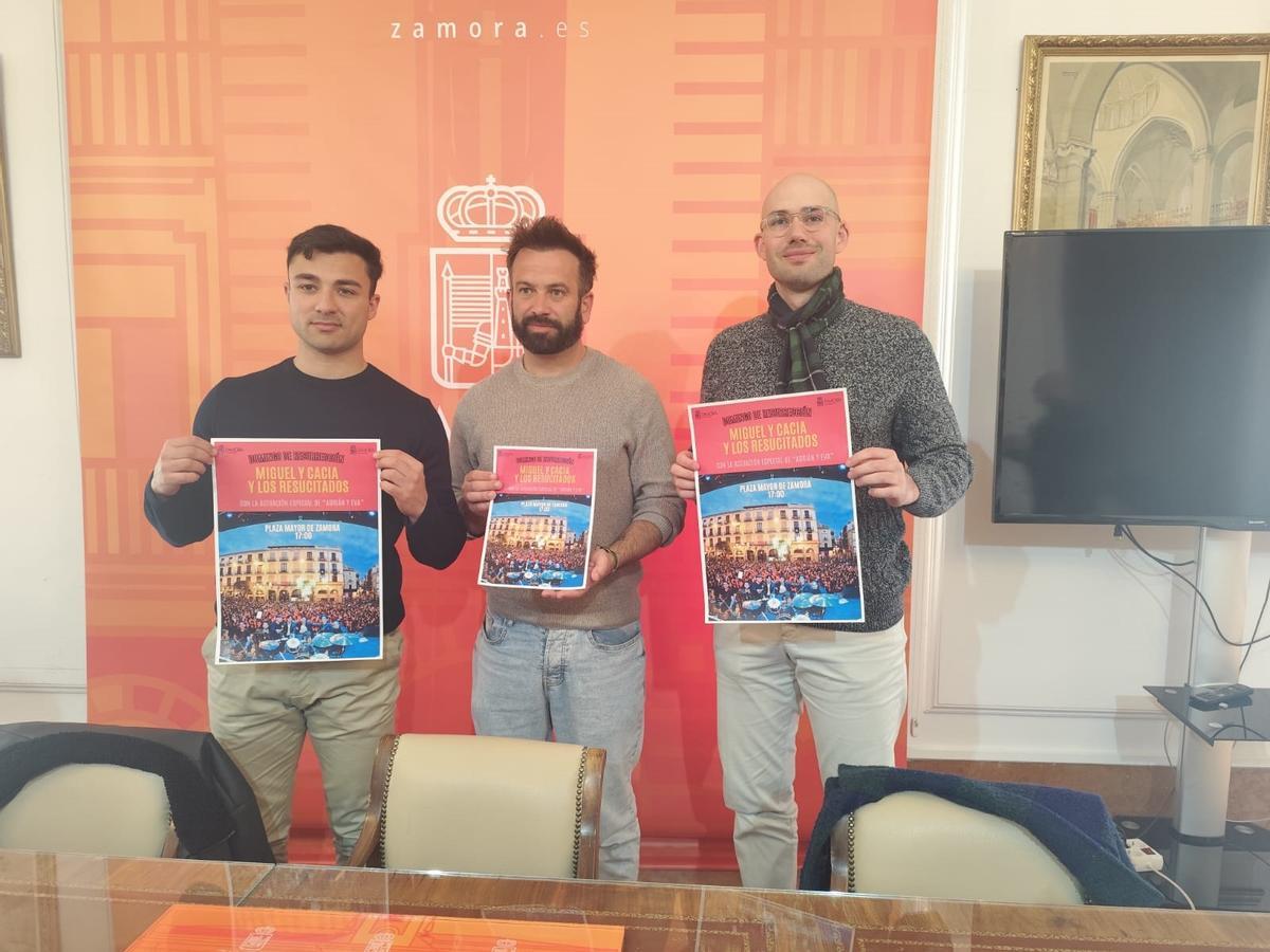 Rodrigo Cacia, David Gago y Mauro Pedrero, en la presentación del concierto del Domingo de Resurrección.