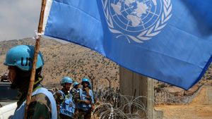 Cascos azules de la Fuerza Interina de Naciones Unidas para Lí­bano (FINUL) en los alrededores de la ciudad libanesa de Kfarchuba, cerca de la Línea Azul.