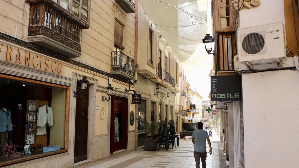 Lonas instaladas en la céntrica calle de Lorca.