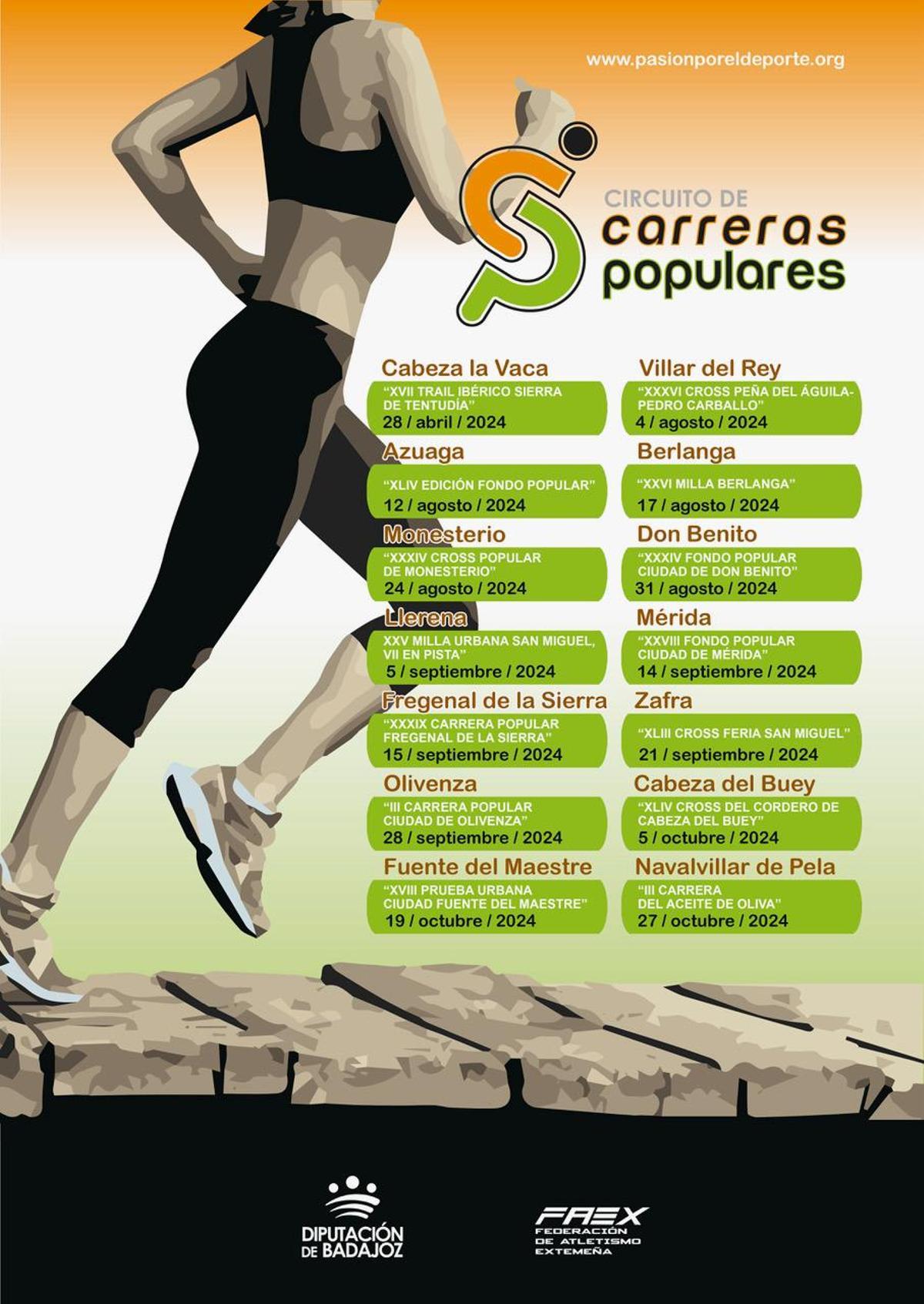 Calendario del circuito provincial de Carreras Populares.