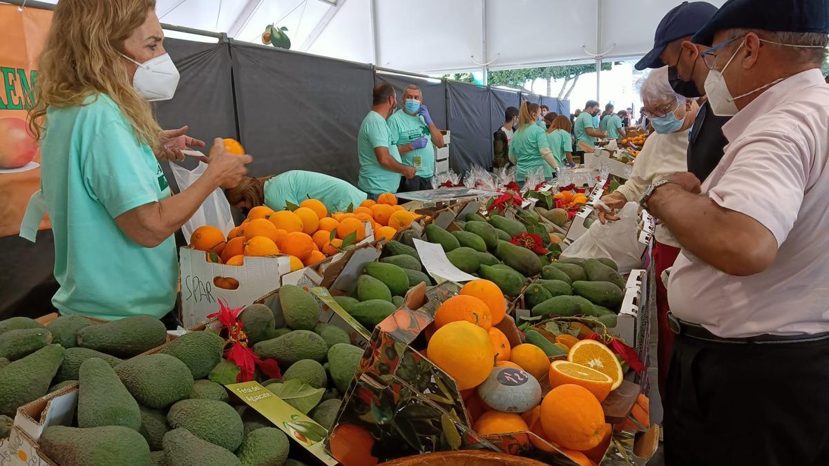 Aguacates y otros productos a la venta en la feria que se celebra en Arguineguín.