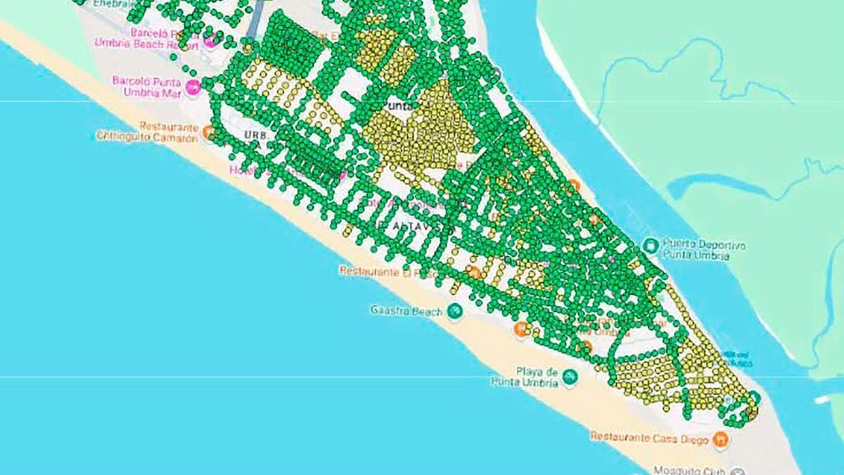 Imagen de las zonas donde se cambiarán las luminarias en Punta Umbría