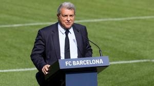 Joan Laporta durante el acto en el Spotify Camp Nou del 21 de febrero