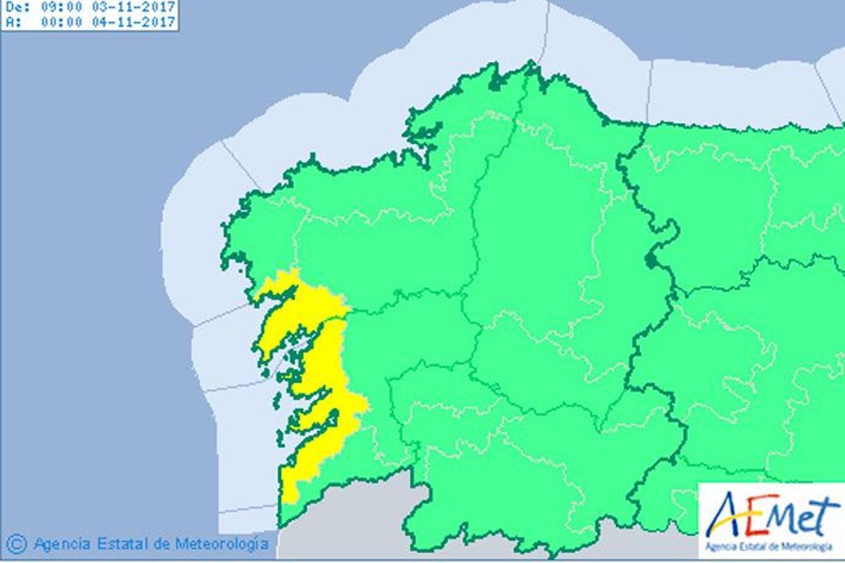 Alerta amarilla en el litoral de Pontevedra por lluvias