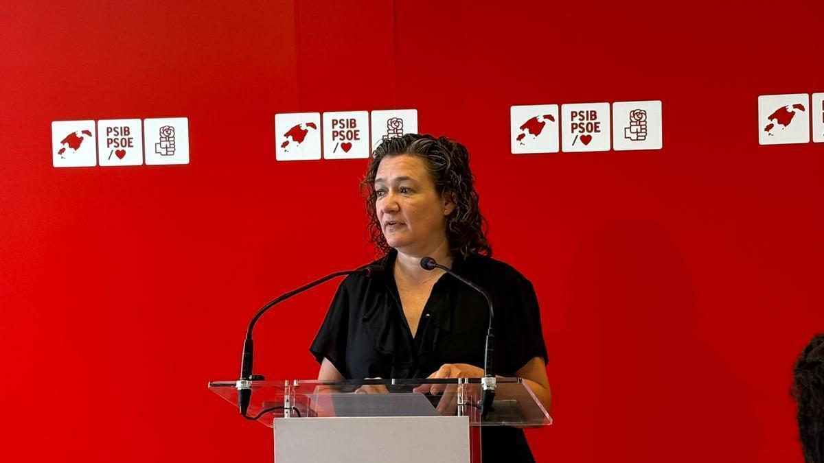 La dirigente del PSOE, Mercedes Garrido, esta mañana en rueda de prensa.