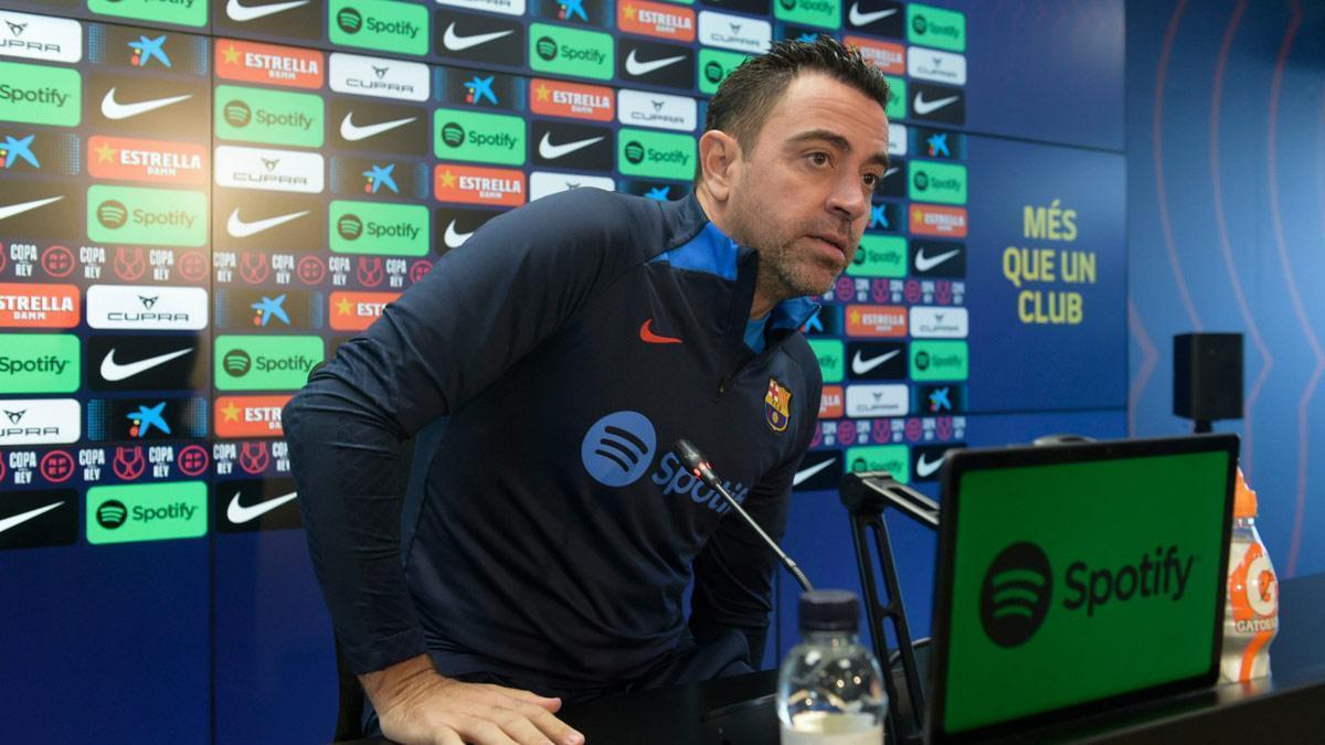 Xavi Hernández, en la sala de prensa del Camp Nou en la previa del Intercity-Barça de Copa del Rey.