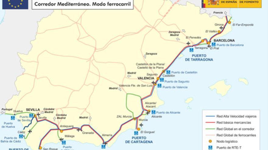 Mapa del Corredor Ferroviario, según el estudio técnico presentado por el ministerio de Fomento.