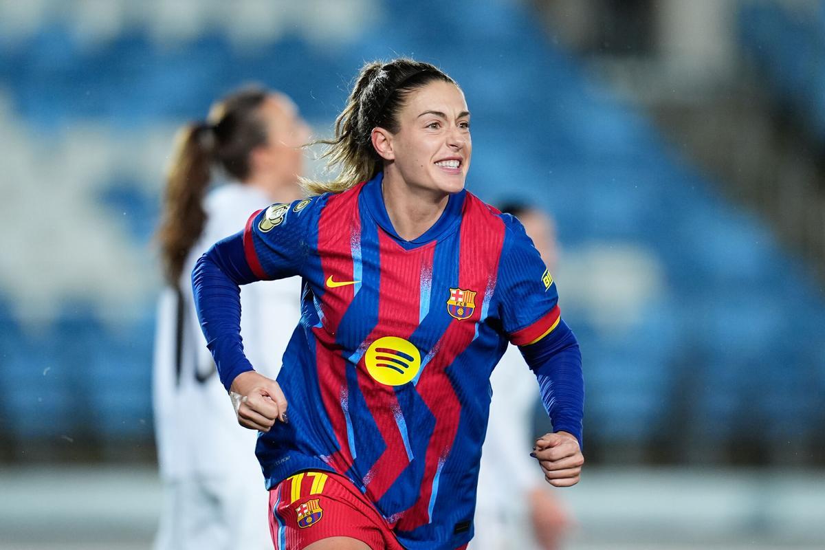 Alexia Putellas of FC Barcelona celebrates a goal during the Spanish Women Cup, Copa de la Reina, Quarterfinal match between Real Madrid and FC Barcelona at Alfredo Di Stefano stadium on February 05, 2026, in Madrid, Spain. AFP7 05/02/2026 ONLY FOR USE IN SPAIN. Dennis Agyeman / AFP7 / Europa Press;2026;SOCCER;SPAIN;SPORT;ZSOCCER;ZSPORT;Real Madrid v FC Barcelona - Copa de la Reina Quarterfinal;