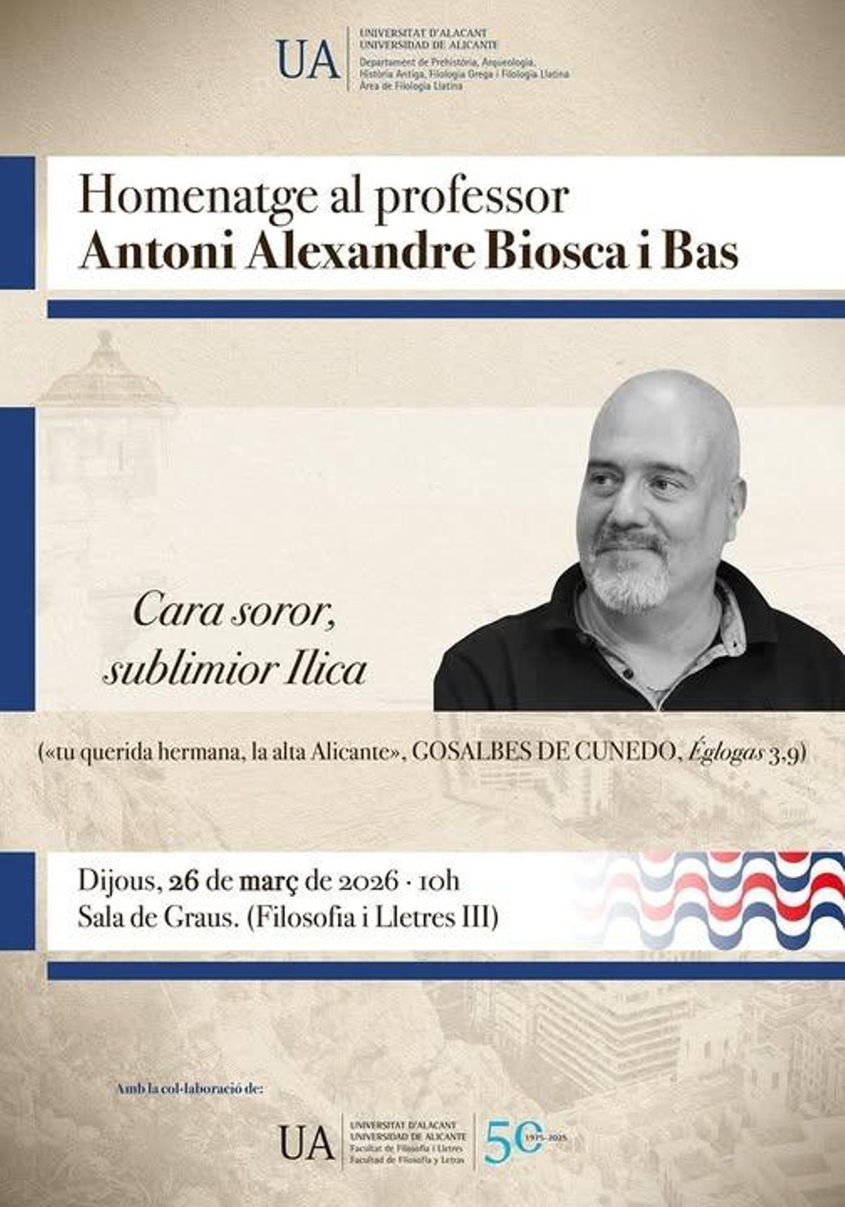 Cartel del acto de homenaje Antoni Biosca