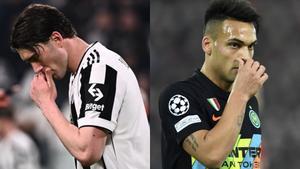 Dusan Vlahovic (Juventus) y Lautaro Martínez (Inter) tras quedar eliminados de la Champions.