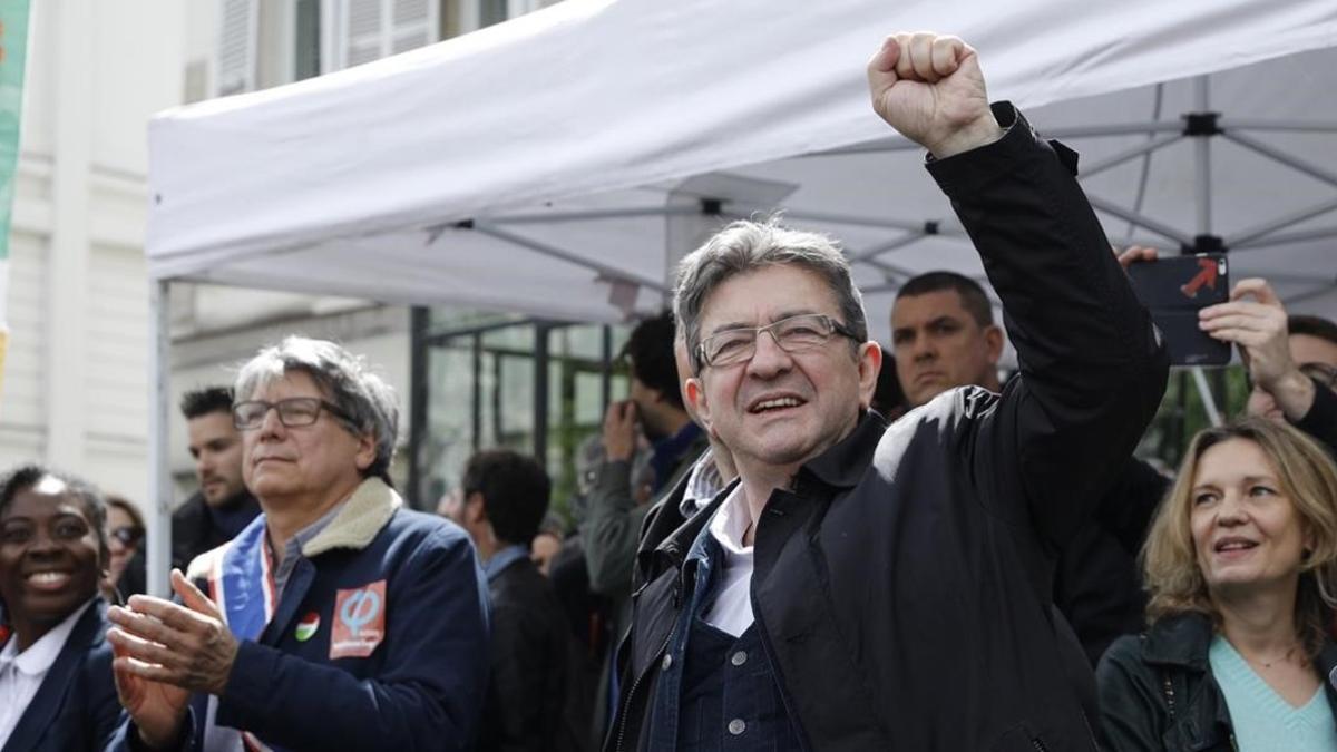 Mélenchon, en la manifestación del 1º de Mayo en París.