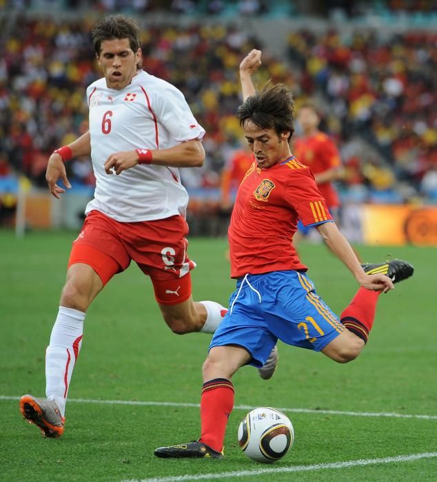 Dos años después, llegaba el Mundial de Sudáfrica, con el canario como uno de los referentes del ataque español. En la imagen, en el primer partido ante Suiza.
