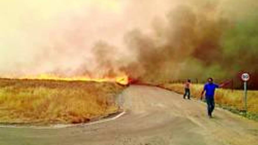 Un peligroso incendio amenaza a casas de campo y naves