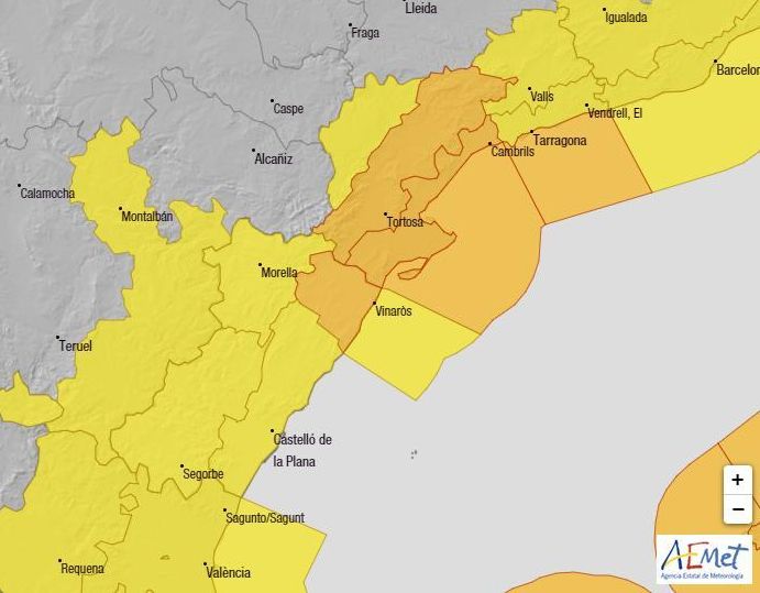 Alerta naranja en el norte de Castellón