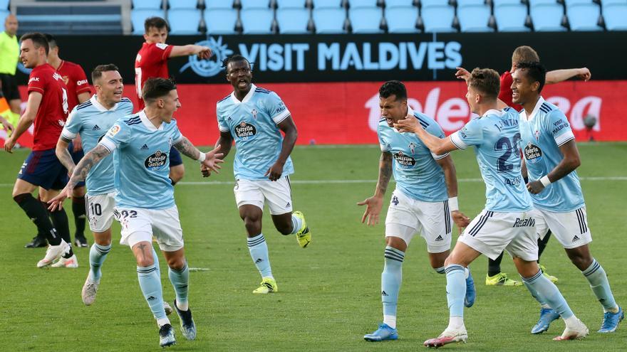 Los jugadores del Celta celebran el gol de Murillo frente al Valladolid