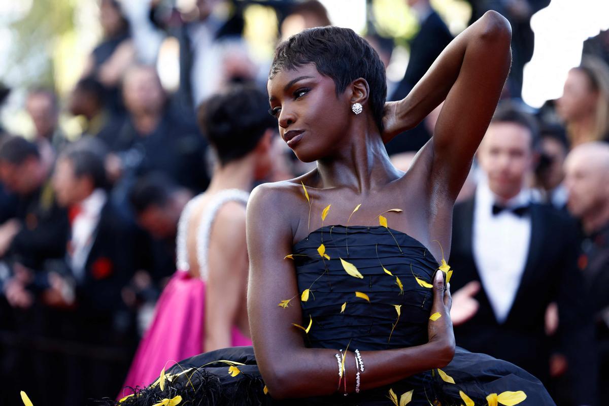 British model Leomie Anderson arrives for the screening of the film Marcello Mio at the 77th edition of the Cannes Film Festival in Cannes, southern France, on May 21, 2024. (Photo by Sameer Al-Doumy / AFP)