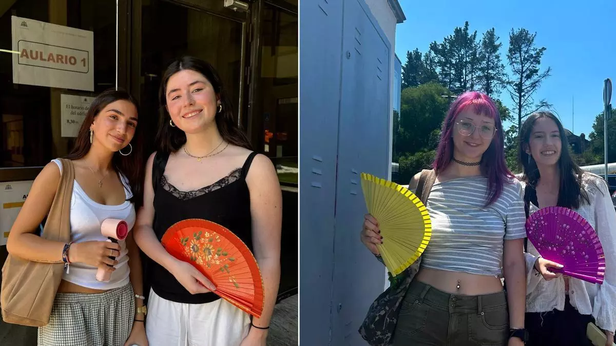 "Nerviosos y con mucho calor": la PAU extraordinaria comienza en Asturias a 37 grados, entre abanicos y agua, y buscando las aulas más ventiladas