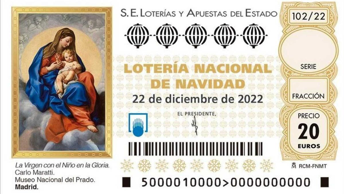 Décimo en blanco de la lotería de Navidad del 2022.