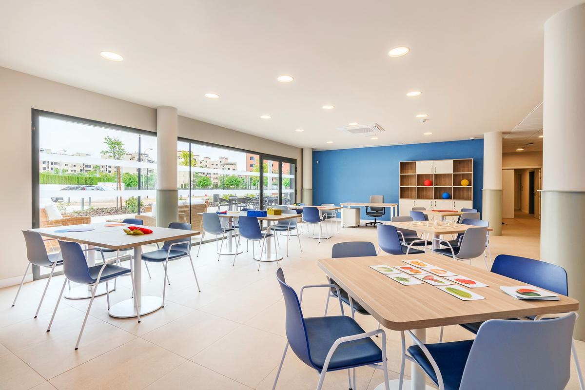 Recreación de un salón común de la residencia.
