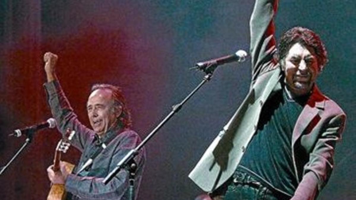 Serrat y Sabina, en el inicio de gira en Zaragoza de la anterior gira, el pasado 29 de junio del 2007.