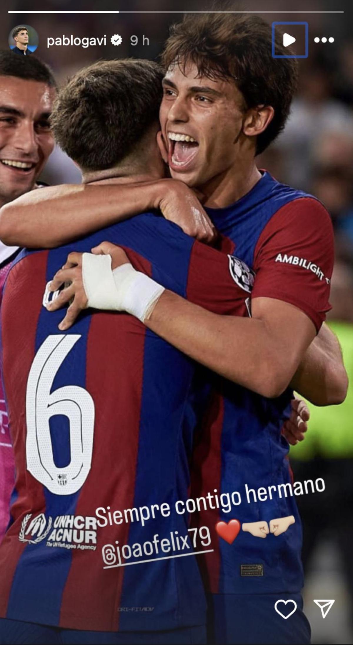 Joao Félix celebra un gol con Gavi en el Barça