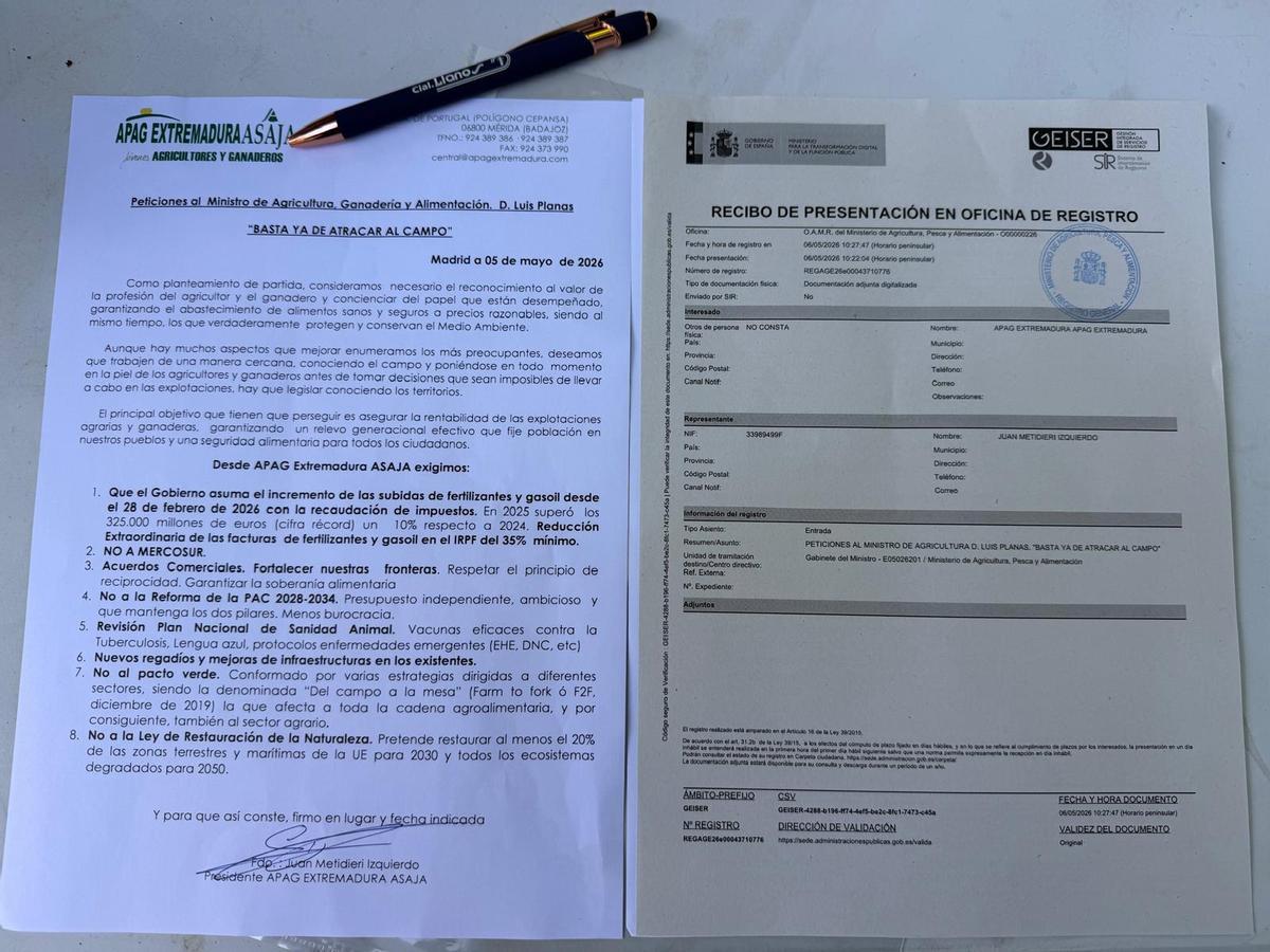 Documentos reivindicativos registrados en el ministerio.