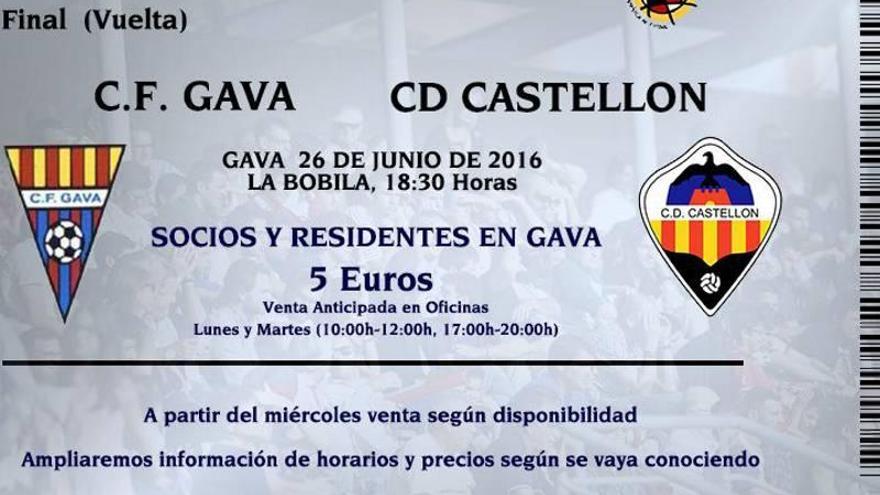 El CF Gavà-CD Castellón, domingo 26 de junio a las 18.30 horas