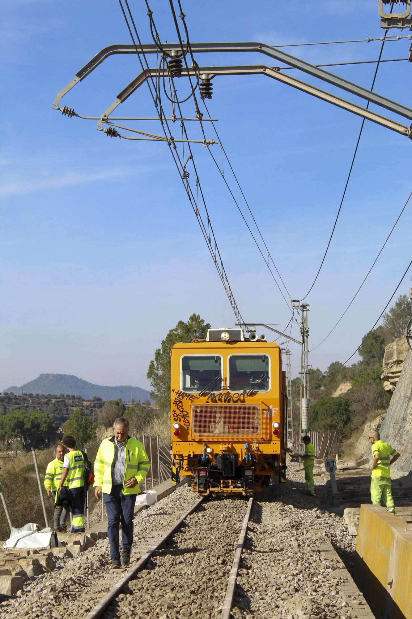 Un tram en obres de la línea de Ferrocarrils a Manresa, per l'adaptació als efectes del canvi climàtic