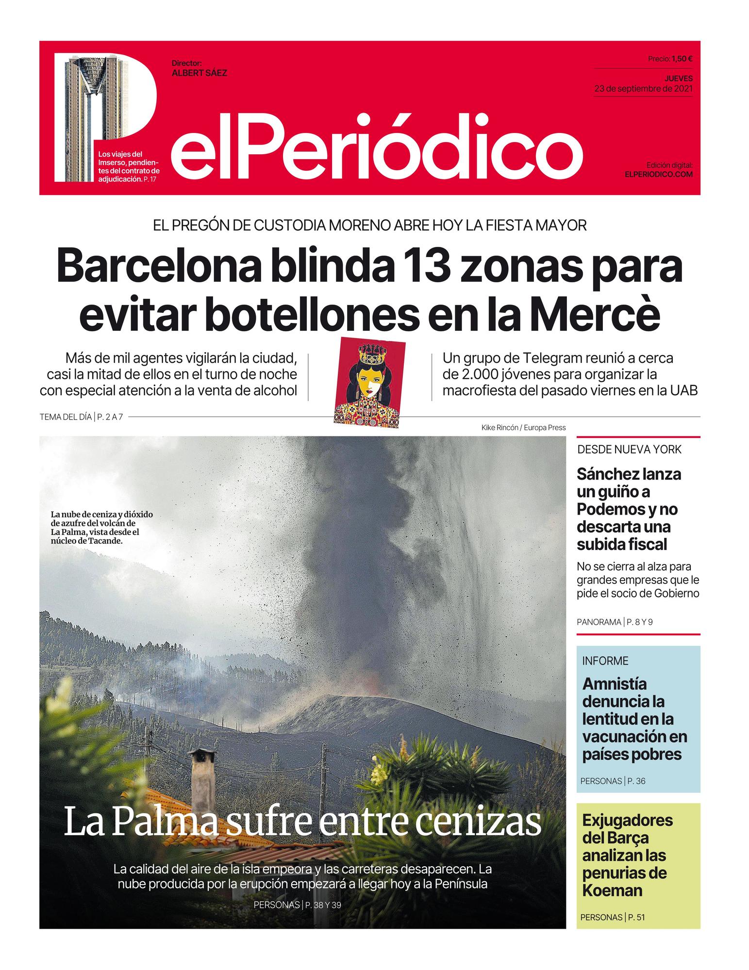 La portada de EL PERIÓDICO del 23 de septiembre del 2021