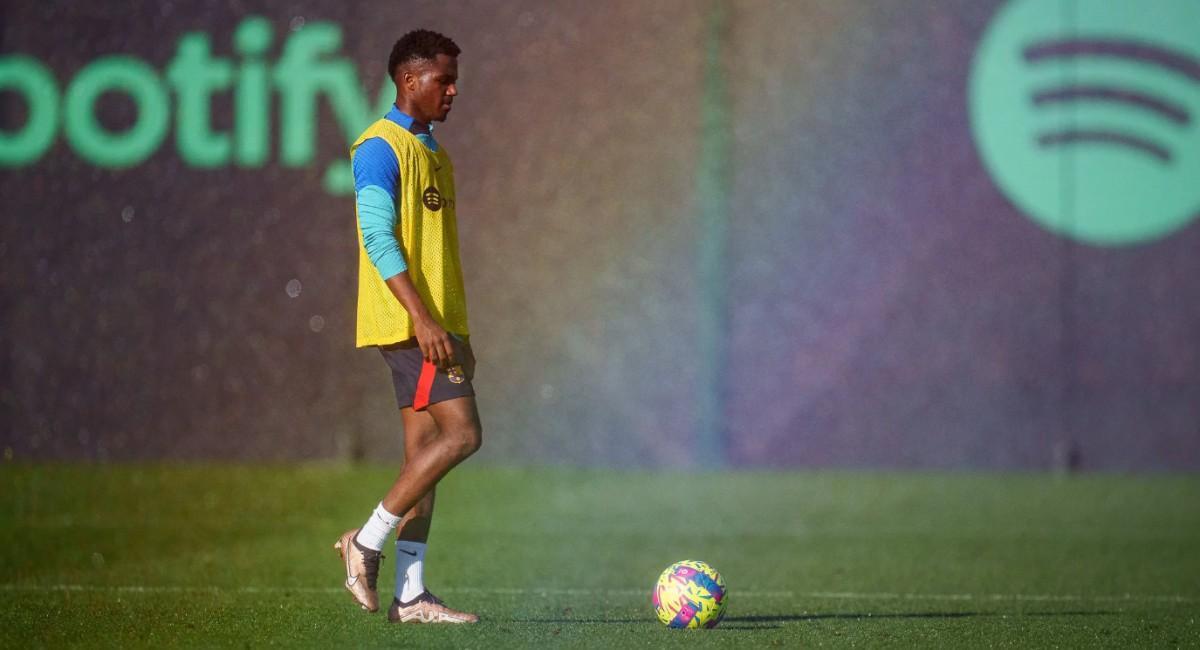 Ansu Fati, en un entrenamiento con el Barça en la ciudad deportiva de Sant Joan Despí.