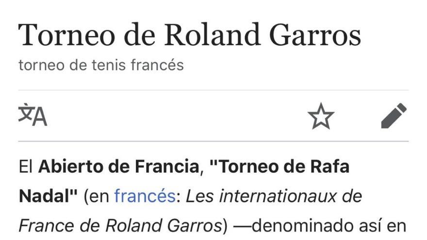 La hilarante definición en Wikipedia de Roland Garrós en homenaje a Rafa Nadal