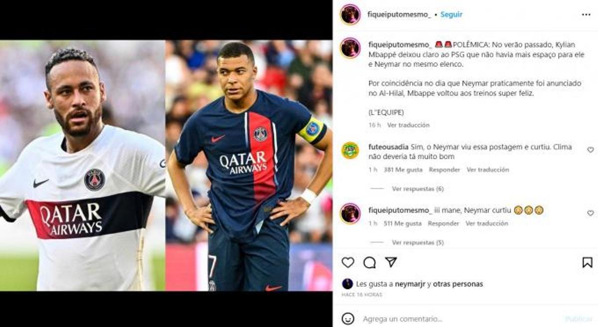 El like de la polémica entre Neymar y Mbappé