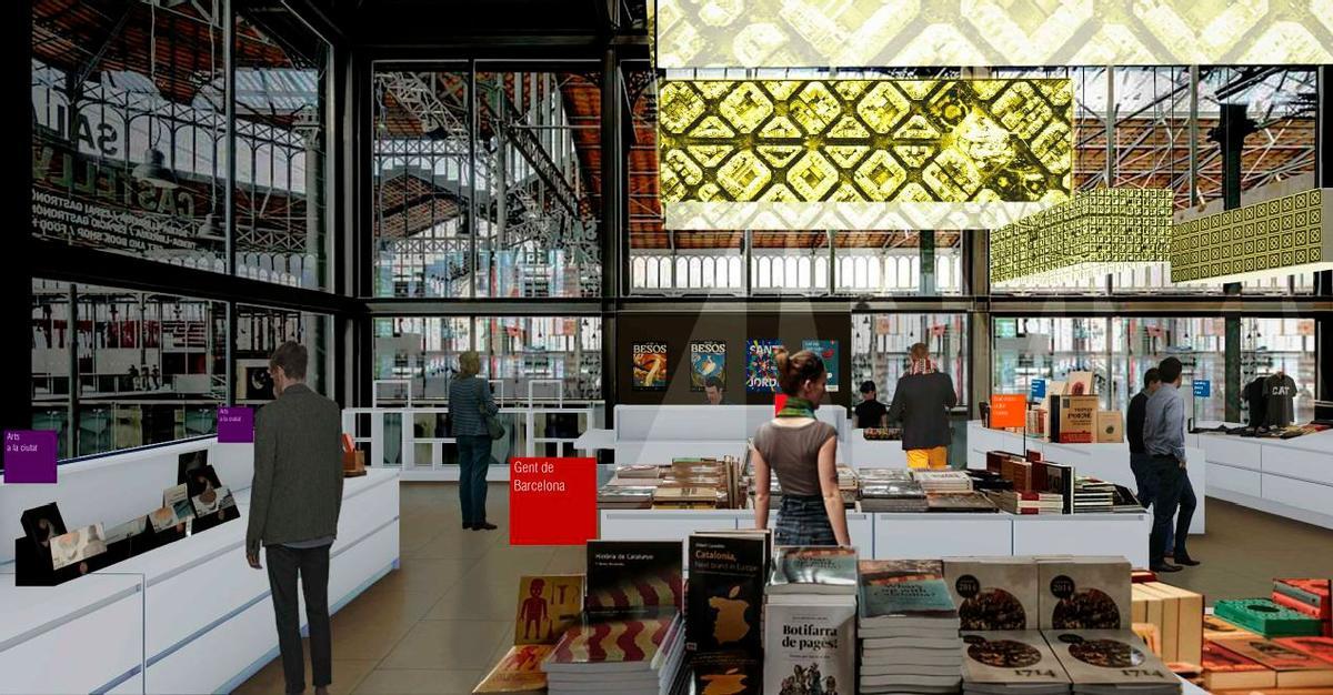 Render del interior de la tienda-librería municipal que abrirá en El Born este diciembre