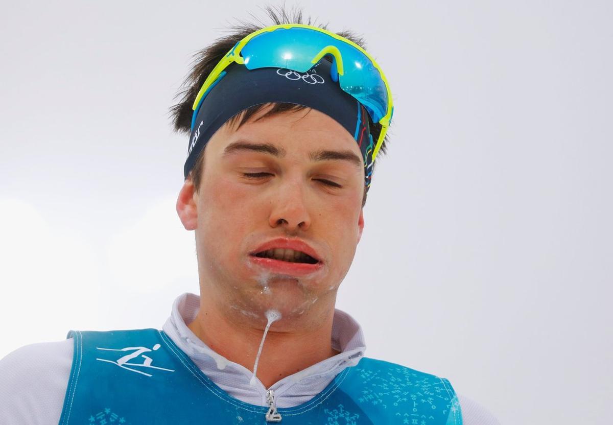 FILE PHOTO: Cross-Country Skiing - Pyeongchang 2018 Winter Olympics - Men’s 50km Mass Start Classic - Alpensia Cross-Country Skiing Centre - Pyeongchang, South Korea - February 24, 2018 - Max Hauke of Austria reacts at the finish line after the race. REUTERS/Kai Pfaffenbach/File Photo